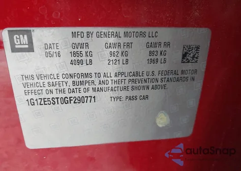 2016 Chevrolet Malibu 1Lt from USA, damaged, VIN 1G1ZE5ST0GF290771